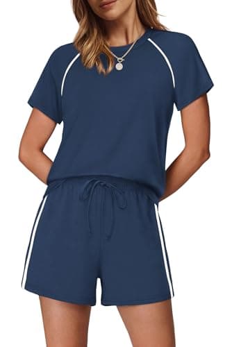 Summer Outfits for Womens Lounge sets Sweatsuits 2 Piece outift Matching Sets Loungewear Sets Woman Athleisure Workout Set Spring Outfits Short Set Beach Vacation Clothes Resort Wear Navy Blue L - Image 1