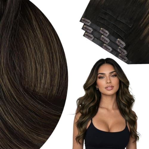Ve Sunny 24 inch Seamless Clip in Hair Extensions Real Human Hair Dark Brown Balayage Chestnut Brown Genius Invisible Hair Extensions Clip in Remy Human Hair Full Head Set 7pcs 120g - Image 1
