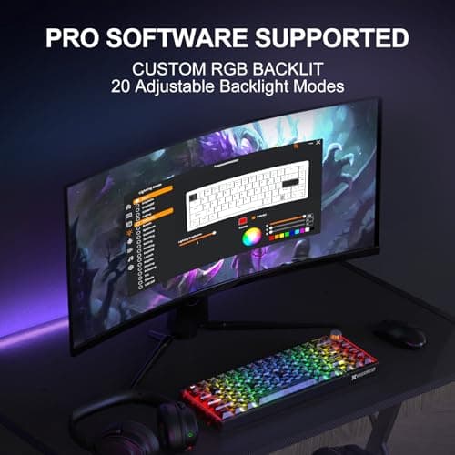 YOUSUOMASTER X83 Wired Gaming Keyboard with Volume Knob,60 Percent Mechanical Keyboard Gasket Mount RGB Backlit with Software,Mini Keyboards with 66 Keys Hot Swappable Red Switch,Translucent Black - Thumbnail 5