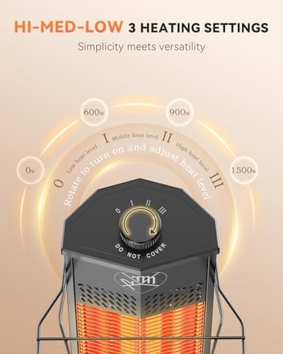 Encyclpo Patio Heater for Outdoor Use,1500W Infrared, 36 in Portable Tower Heater, 3 Levels, IPX5 Waterproof, Tip-Over&Overheat Protection for Garage, Indoor, Large Room, Backyard, Home - Thumbnail 4