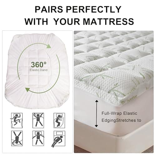 3 Inch Memory Foam Mattress Topper Queen Size Viscose from Bamboo Extra Thick 1300 GSM Quilted Fitted Protector Pillow Top Cover for Back Pain Deep Pocket Up to 21 Inches - Thumbnail 6