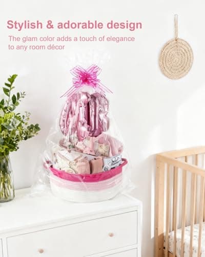 Budyvayi 22-Pcs Baby Girl Gift Basket Set, Pink (0-12M Newborn) | Premium Baby Shower Gifts for Girls: Newborn Essentials Set in Woven Basket with Balloon & Bow, Ultimate Welcome Baby Package - Thumbnail 5