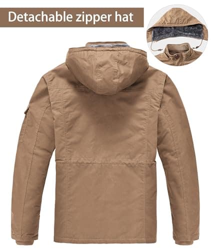 Zoofly Thermal Jackets for Men Cotton with Liner Snowboard Coats Warm wither Jackets Mens Windproof Khaki 3XL - Thumbnail 3
