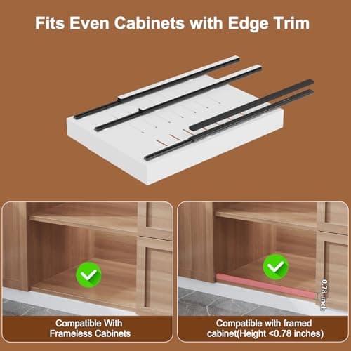 Tbzieoc 2-Pack Expandable Pull Out Drawers for Cabinets, 21" Deep Each, Adjustable 12–20" Width – Magnetic Dividers, Optional Riser, Heavy-Duty 3-Rail Glide, No-Drill Roll-Out Shelf Organizers, White - Thumbnail 4