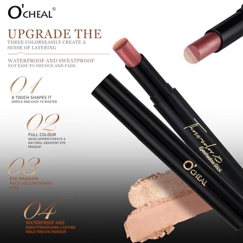 O'CHEAL Three Color Gradient Eyeshadow Stick Matte Shimmer Waterproof Long-lasting Crease-proof & easy to apply, suitable for dailymakeup touch-ups，Eye shadow pen for Make Up 03#Fine Glitter Orange - Thumbnail 3