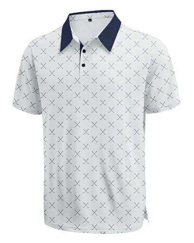 KUYIGO Mens Golf Polo Shirts Moisture Wicking Performance Short Sleeve Collared Shirt Casual Print Golf Shirts XL Print White - Image 1