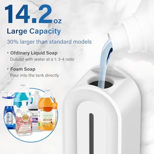 Automatic Soap Dispenser Wall Mount for Bathroom, 14.2oz Rechargeable Touchless Adjustable Auto Smart Foaming Hand Soap Dispenser for Bathroom,Kitchen,Office,Foam - Thumbnail 5
