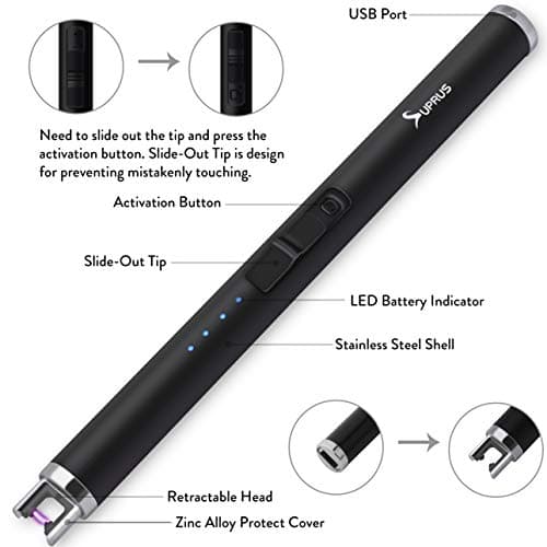 SUPRUS Lighter Electric Candle USB Type C Rechargeable Lighter with Upgraded LED Battery Display Safety Switch Flameless Plasma Windproof for Cooking BBQs Fireworks - Thumbnail 3