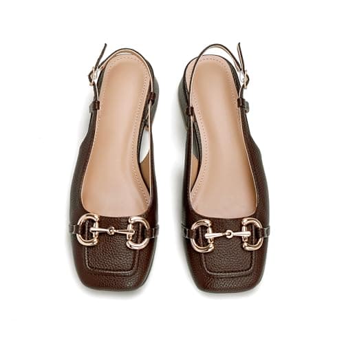 Brown Slingback Mary Jane Heels for Women Square Toe Pump Shoes Low Block Chunky Heel Closed Toe Heels Classic Daily Office Dressy Church Shoes Size 7