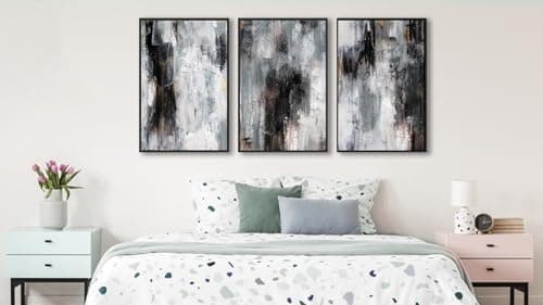 Large Framed Abstract Wall Art - Rustic Grayscale Painting Prints 24"x36" Set of 3, Minimalist Brushstroke Artwork Modern Industrial Canvas Pictures for Living Room Bedroom Office Decor - Thumbnail 3