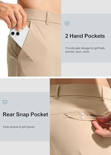 Pudolla Dress Pants for Men Golf Pants Stretch Work Dress Comfy Pants 34 Lightweight Quick Dry Casual Slacks Trousers(Khaki 33Wx34L) - Thumbnail 6