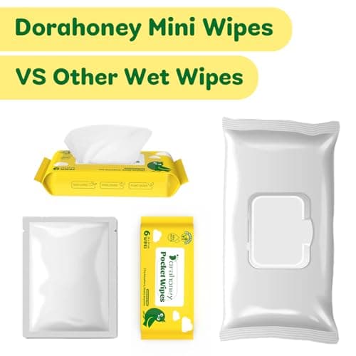 Dorahoney Unscented Travel Wet Wipes, 99% Purified Water Mini Wipes for Sensitive Skin, Hypoallergenic & Plastic-Free Pocket Wipes, 144 Count (24 Packs of 6) - Thumbnail 6