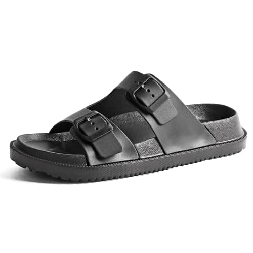 GETOEU Slides for Women and Men, Double Buckle Rubber Sandals with Arch Support, Pillow Slides Thick Cushion Non Slip Shower Shoes Comfort Beach Sandals,Black - Image 1