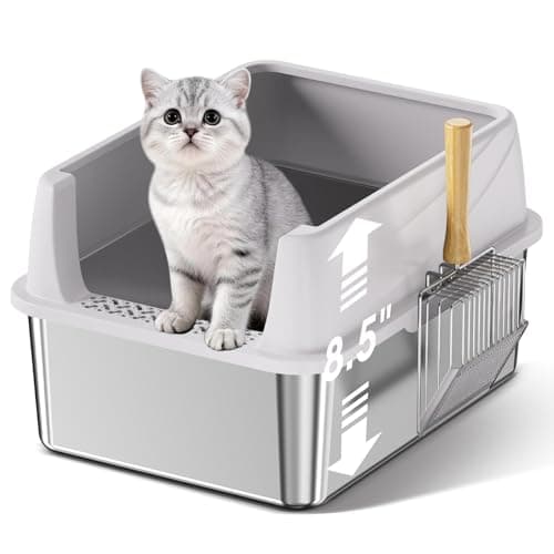 Stainless Steel Litter Box with Lid: Metal Cat Litter Box for Small Cats with Scoop, High Sided Kitty Litter Pan Tray, 17.4'' x 13.5'' x 8.5'',Non-Stick, Anti-Leakage, Easy Cleaning (Light Gray) - Image 1