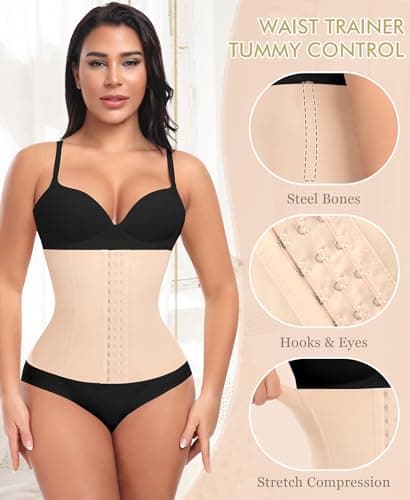 Ganado Waist Trainer for Women Corset Shapewear Tummy Control Waist Cincher Underbust Postpartum Girdle Body Shaper (#2 Black+Beige(28CM), XS) - Thumbnail 4