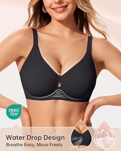LetsJoli Black Bra Wireless Bras for Women No Underwire Seamless Support and All Day Comfort Tshirt Bras Early Fall Fashion(Black L) - Thumbnail 2