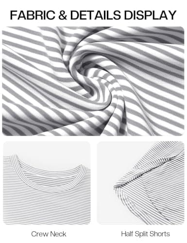 JUSTFASHIONNOW Pajamas for Women Set Shorts Striped Lounge Set 2 Piece Outfits Comfy Long Sleeve Loungewear Matching Sleepwear Long Sleeve Top and Shorts Fall Winter (Light Grey, X-Large) - Thumbnail 6