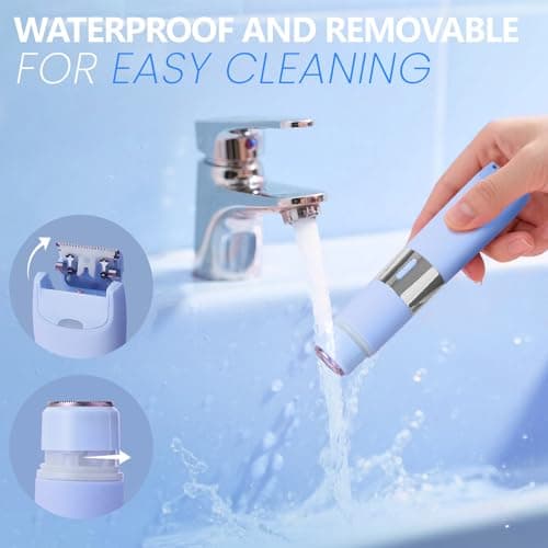 Bikini Trimmer for Women - 2-in-1 Waterproof Bikini Shaver, Electric Dual Head Shaver for Pubic Hair, Face, Legs, Underarms (Blue) - Thumbnail 4