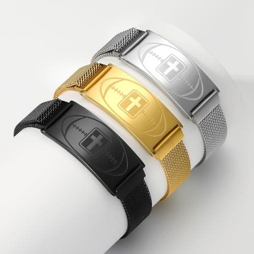 GLEZZA Football Bracelet Jewelry Gifts,Faith Cross Bracelets for Men Jewelry Gift Religious Baptism Easter Gifts for Teens Teams Son Grandson Brother,Adjustable Size - Thumbnail 5