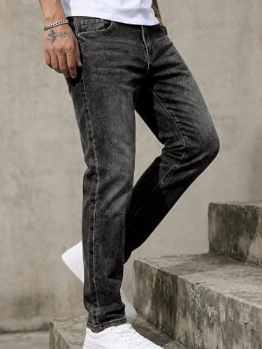 JMIERR Men's Slim Fit Stretch Tapered Leg Skinny Jeans, Casual Cotton Comfort Flexible Denim Pants for Men with 5 Pockets, 34W*30L, Gray - Thumbnail 3