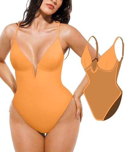 Popilush Tummy Control Swimsuits for Women Shapewear One Piece Underwire Swimsuit Deep V Neck Bathing Suits Summer Beach Pool Vacation Orange - Image 1
