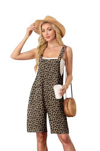 HiMONE Womens Summer Shorts Jumpsuits For Women Adjustable Loose Romper With Pockets (LD Dark Khaki-L) - Thumbnail 4
