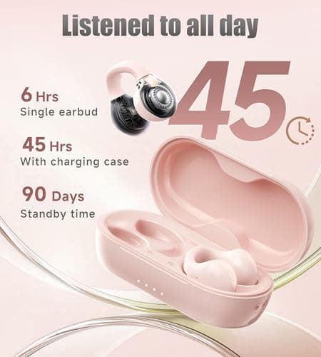 King Lucky i21 Open Ear Clip On Earbuds Wireless Bluetooth Ear Clip Headphones with Mic,Noise Cancelling, Waterproof IPX4,for Small Ears,Perfect for Running,Sports,Glasses Wearers (Pink) - Thumbnail 6