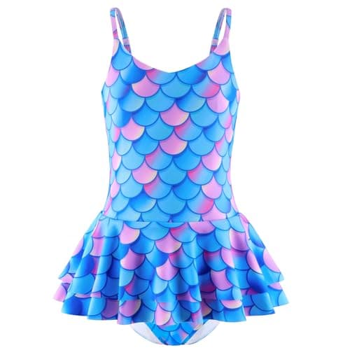 Girl's One Piece Swimsuit Mermaid Spaghetti Straps Swimwear Bathing Suit with Ruffle Skirt - Image 1
