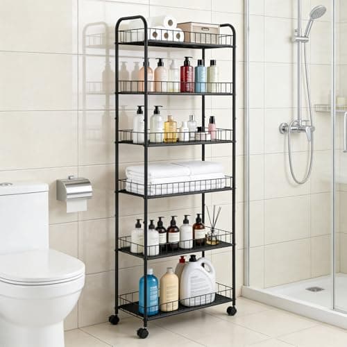 Seadasyoon 10in 6 Tier Slim Storage Cart with Wheels, Narrow Space Rolling Shelving Unit, Metal Wire Mobile Organizer Rack for Kitchen Bathroom Office Laundry - Thumbnail 3