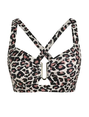 ZAFUL Leopard Bikini Tops for Women Only U Wired Ruched Bust Adjustable Back-Cross Wide Straps V Neck Bathing Suit Top (Leopard XXL)