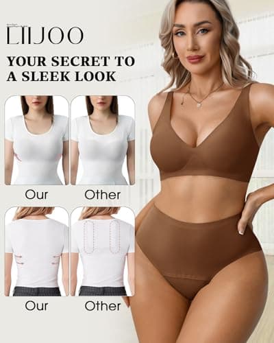 LIIJOO Wireless Bras for Women Full Coverage Plus Size Seamless Back Smoothing Everyday Comfort Bra No Underwire Supportive Bralette（Brown, XL Size） - Thumbnail 5