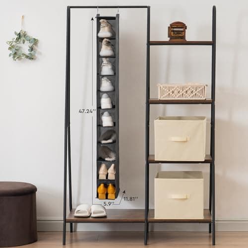 YOUDENOVA Hanging Shoe Organizer, 10-Shelf Closet Shoe Organizers for Closet, Hanging Shoe Storage, Grey, 2 Packs - Thumbnail 4