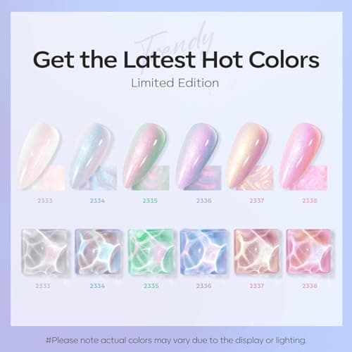 modelones Pearl Gel Nail Polish Set, 6 Colors 2026 Spring Aurora Iridescent Shimmer White Pink Purple Mermaid Nail Drawing Glitter Gel Polish LED Swirl Shell Thread Effect with Dotting Pen DIY Gift - Thumbnail 2