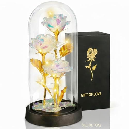 JUTAWAV Gifts for Mom, Womens Gift, Forever Rose Flower Birthday Gifts for Women Wife Grandma Girlfriend,Light Up 3 Roses in A Glass Dome, Womens Day Valentines Day Anniversary(Color) - Image 1