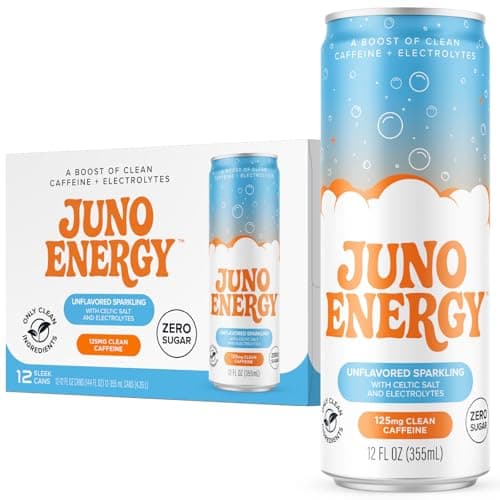 JUNO ENERGY Unflavored Sparkling Energy Drink - Sugar Free, 125mg Organic Caffeine from Green Coffee Beans with Celtic Salt, Potassium & Calcium for Hydration & Energy - 12 Pack - Image 1