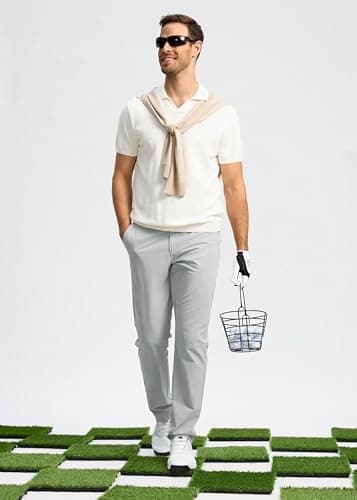 Pudolla Golf Pants for Men Stretch Dress Pants Mens Work Pants 34 Lightweight Quick Dry Casual Slacks Trousers with Pockets(Bright Gray 32Wx34L) - Thumbnail 3