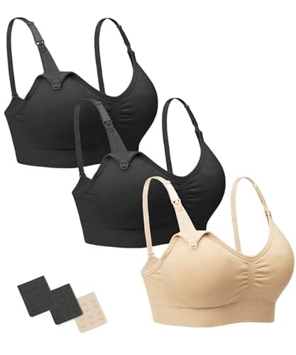 Stelle Nursing Bras Maternity Bra for Breastfeeding Pregnancy Wireless Bralette with Pads, Extenders (Black+Black+Beige,XXL) - Image 1