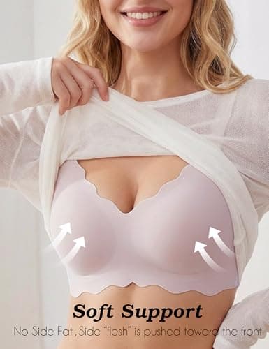 Tarbo Women Comfortable Bras Jelly Wireless Seamless No Underwire Push Up Bra Support and Lift Bralettes Full Coverage T Shirts Sleep Bralette Pink XL - Thumbnail 3