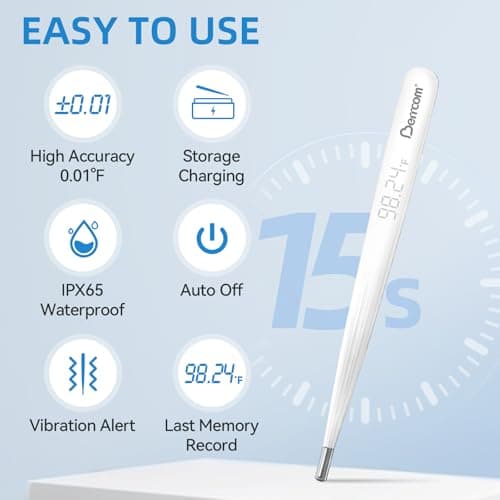 Berrcom Rechargeable Digital Thermometer for Adults & Kids, Medical-Grade Accurate Fast Reading for Oral & Underarm Use with LED Display & Fever Alert - Thumbnail 3