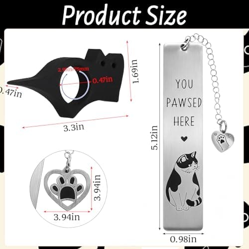 4 Pcs Cat Book Page Holder Set, 2 Pcs Thumb Book Page Holder, 2 Pcs Zinc Alloy Cat Book Marker, Mothers Day Gifts, Book Accessories for Reading Lovers, First Mothers Day Gift for New Mom - Thumbnail 2