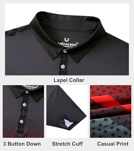 uideazone Mens Golf Shirts Gradient Red Black Polo Shirt Polka Dot Abstract Stripe Performance Golf Short Sleeve Dry Fit Polos - Thumbnail 6
