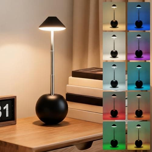 UMLAEN Rechargeable LED Table Light, Tumbler Cordless Table Lamp with 3 Colors & 7 RGB Stepless Dimmable Touch Control Lamps for Patio Restaurant Dining Home Bars (Black) - Image 1