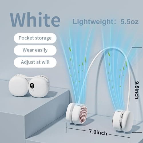 Suzii Portable Neck Fan Rechargeable, Hands Free Bladeless Personal Fan with 5 Speeds, Lightweight Foldable Wearable Cooling Fan, 360° Adjustable for Home, Office, Travel and Outdoor Use - Thumbnail 2