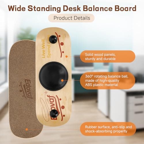 Edovaf Balance Board- Gift for Adults & Kids,Wood Wobble Balance Trainer Board,Premium Slip-Resistant Surface Portable Fitness Equipment,Suitable for Core Workout, Standing Desk Exercise, Home Gym, Yoga - Thumbnail 3