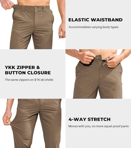 MOURCE Hiking Pants Men Lightweight Quick-Dry - Water Resistant Travel Pants for Men Zipper Pockets, MudKhaki 32L - Thumbnail 5