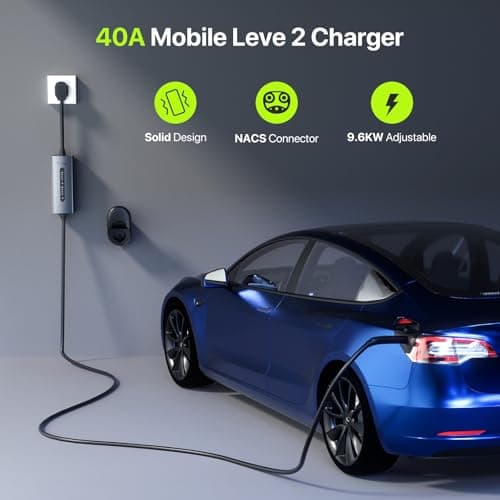 FlowGo Tesla Charger 40A Level 2 EV Charger NACS 240V with 14-50 Plug 25 FT Cable 9.6KW Portable Tesla Charging Equipment 15-40 Amps Adjustable Current Mobile Electric Car Chargers for Model 3/S/Y - Thumbnail 3