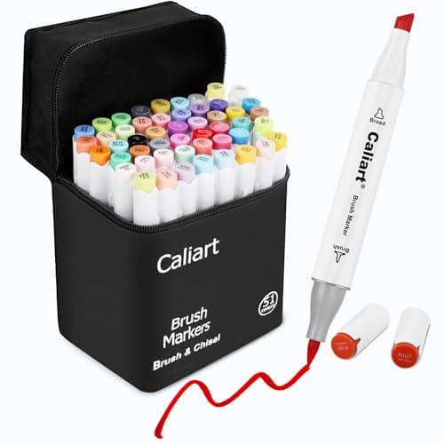 Caliart Alcohol Markers Brush Tip, 51 Colors Dual Tip Artists Coloring Markers Set Brush & Chisel, Permanent Alcohol Based Colored Sketch Pens, Art Supplies Gifts for Adults Drawing Illustration - Image 1