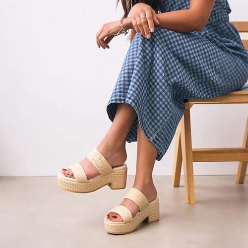 North Oak Slip on Wedge Sandals for Women Open Toe Espadrilles Platform - Slides, Beach, Summer Sandles, Comfortable, Wedges Shoes - Thumbnail 3
