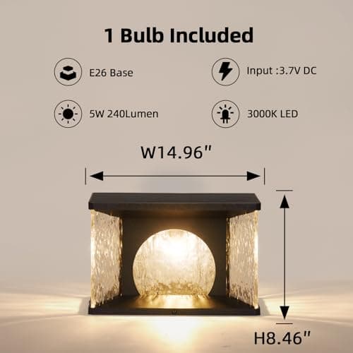 PAKEDANDUN Glass Solar Post Lights, 11.81'' Large Solar Pillar Lights Outdoor Waterproof, 3000K LED Outdoor Column Light with E26 Bulb, Modern Square Column Lamp for Gate Driveway Patio Garden - Thumbnail 3
