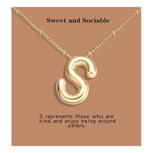 BOLAGTIER Bubble Letter Necklace Gold Plated Balloon Initial Chunky Bubble Alphabet Pendant Necklace Trendy Jewelry Gift for Women (S, Gold) - Image 1